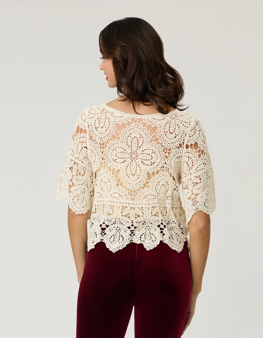 Beige Crochet Top - Unique Vintage - Womens, TOPS, WOVEN TOPS