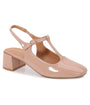 Beige Patent Leatherette T-Strap Slingback Heels
