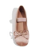 Beige Satin Mary Jane Flats - Unique Vintage - Womens, SHOES, FLATS