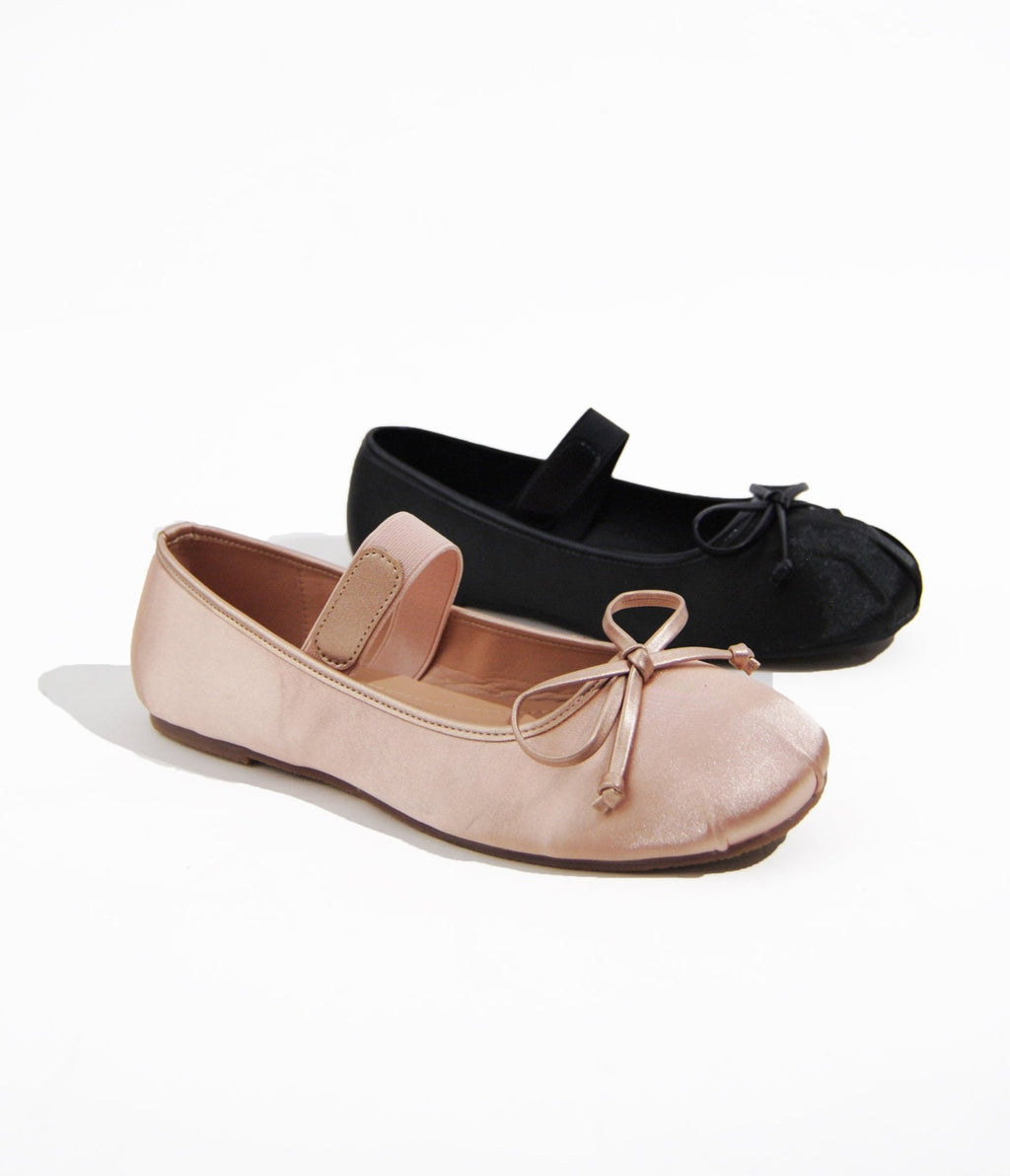 Beige Satin Mary Jane Flats - Unique Vintage - Womens, SHOES, FLATS