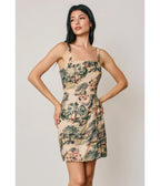Beige Scenic Floral Print Mini Dress - Unique Vintage - Womens, DRESSES, A-LINE