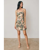 Beige Scenic Floral Print Mini Dress - Unique Vintage - Womens, DRESSES, A-LINE