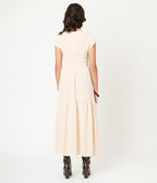 Beige Swiss Dot Willow Maxi Dress - Unique Vintage - Womens, DRESSES, MAXI