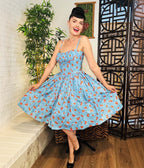 Bernie Dexter Blue & Red Apple Blossom Print Swing Dress - Unique Vintage - Womens, DRESSES, SWING