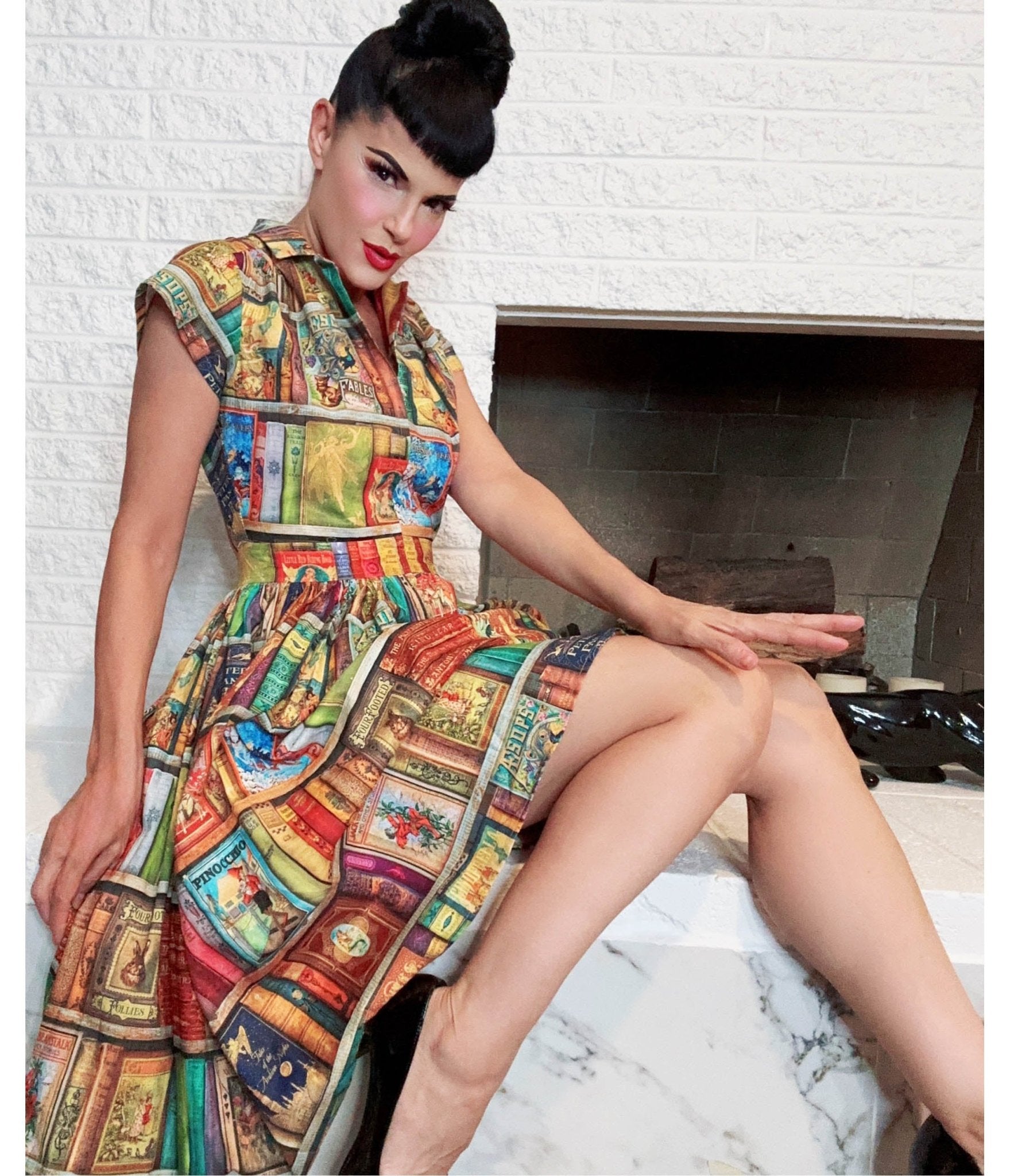 Bernie Dexter Book Print Fit & Flare Dress
