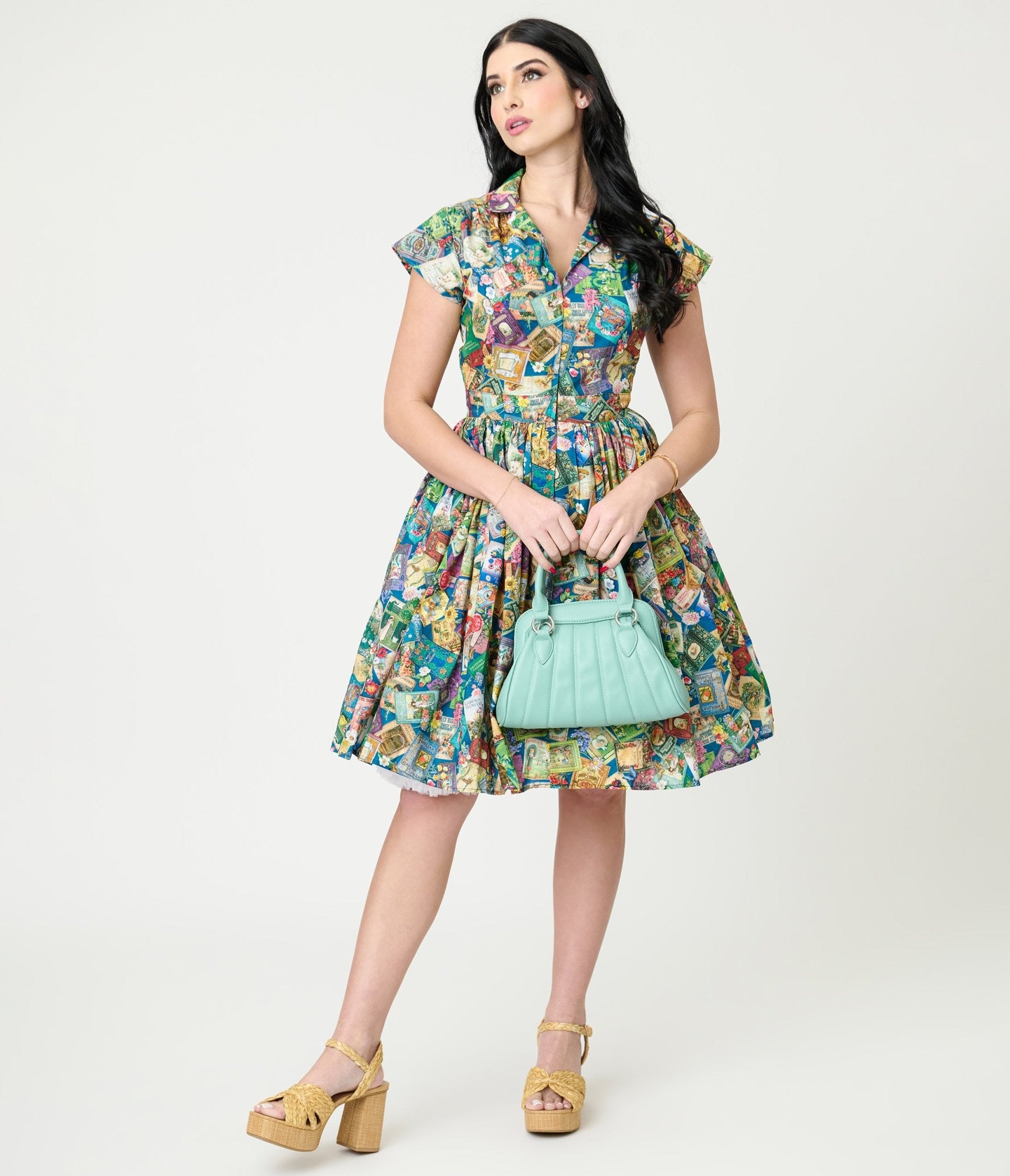Bernie Dexter Books & Florals Kelly Flare Dress - Unique Vintage - Womens, DRESSES, FIT AND FLARE