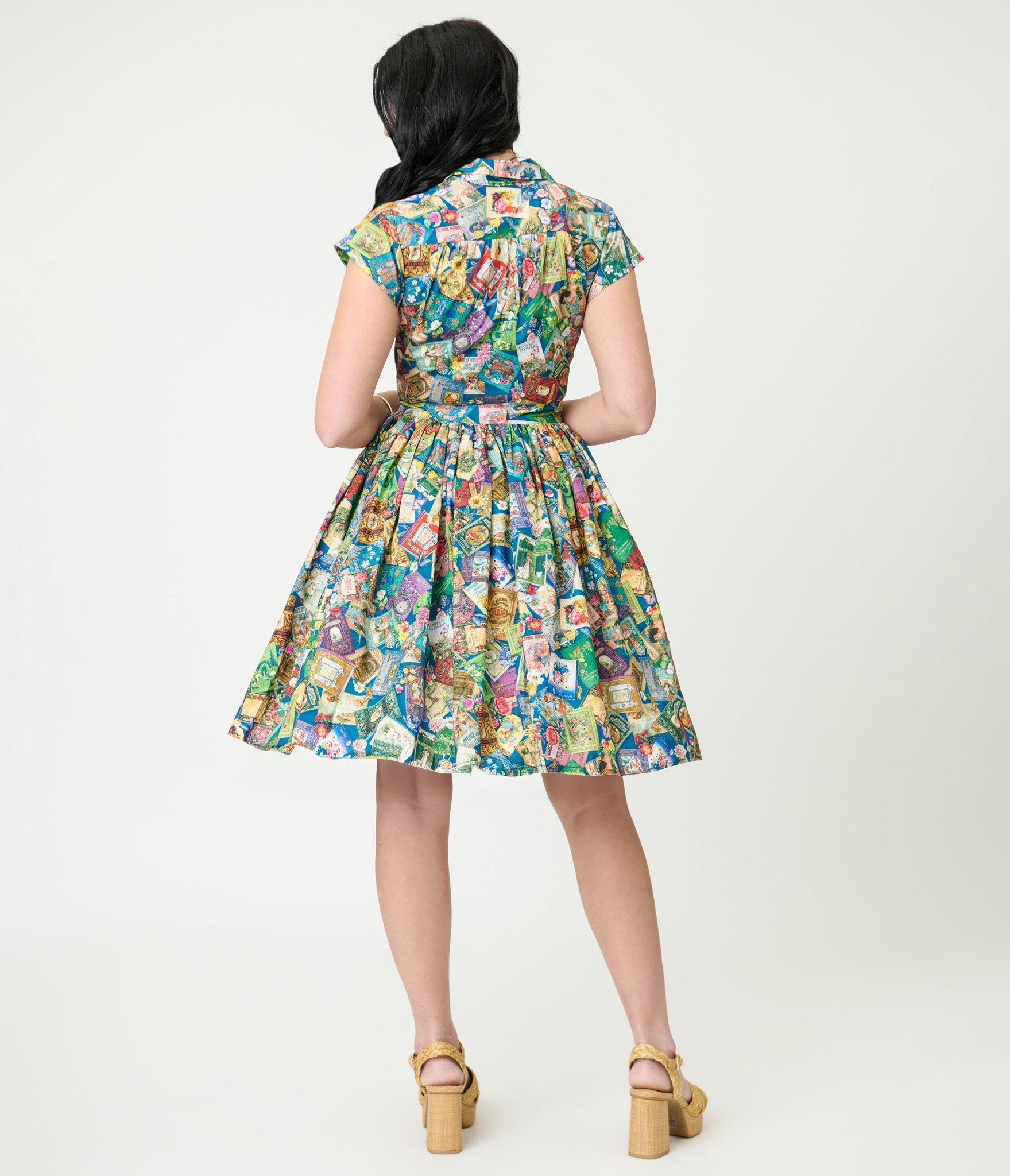 Bernie Dexter Books & Florals Kelly Flare Dress - Unique Vintage - Womens, DRESSES, FIT AND FLARE