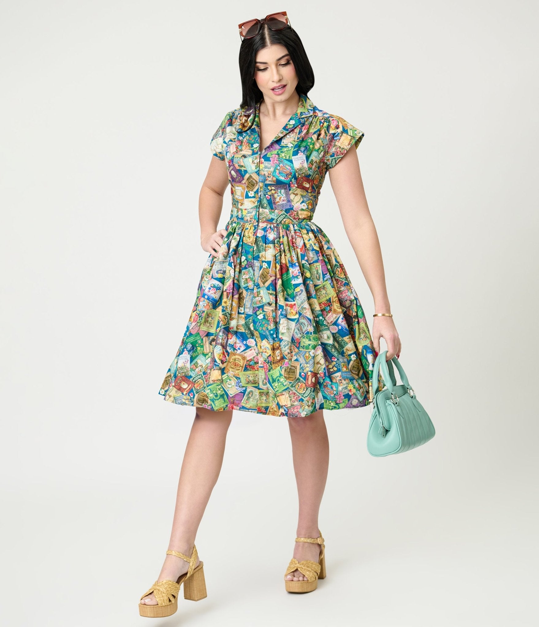 Bernie Dexter Books & Florals Kelly Flare Dress - Unique Vintage - Womens, DRESSES, FIT AND FLARE