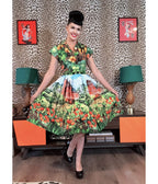 Bernie Dexter Multicolor Farm Harvest Print Swing Dress - Unique Vintage - Womens, DRESSES, FIT AND FLARE