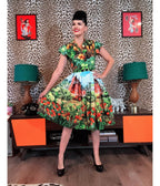 Bernie Dexter Multicolor Farm Harvest Print Swing Dress - Unique Vintage - Womens, DRESSES, FIT AND FLARE