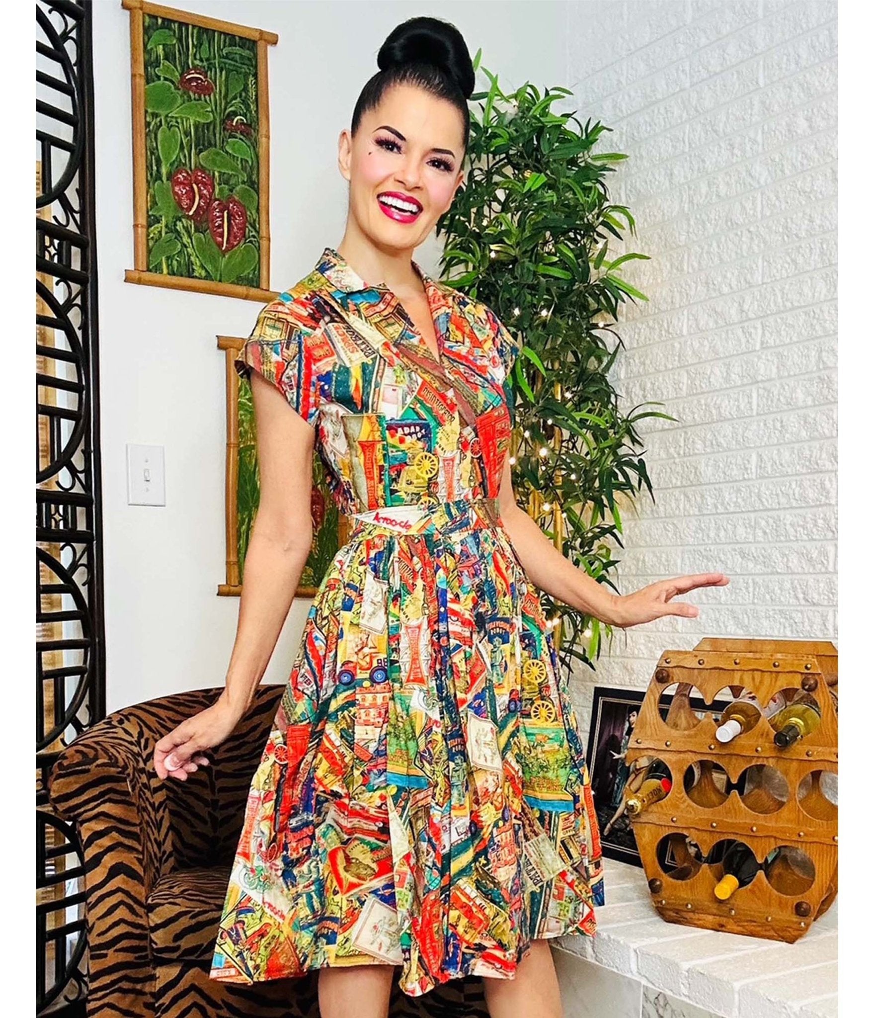 Bernie Dexter Robot Spaceman Kelly Flare Dress - Unique Vintage - Womens, DRESSES, FIT AND FLARE