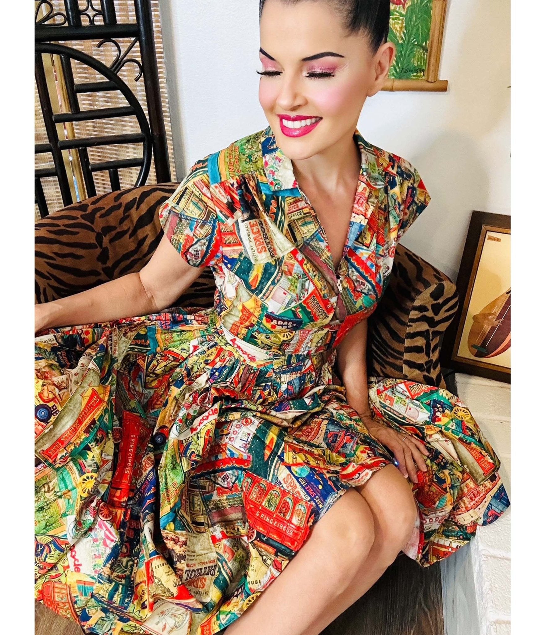 Bernie Dexter Robot Spaceman Kelly Flare Dress - Unique Vintage - Womens, DRESSES, FIT AND FLARE