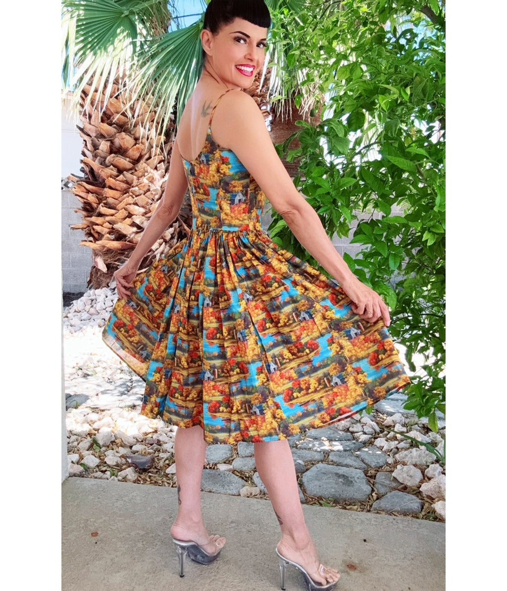 Bernie Dexter Scenic Print Chelsea Swing Dress - Unique Vintage - Womens, DRESSES, SWING