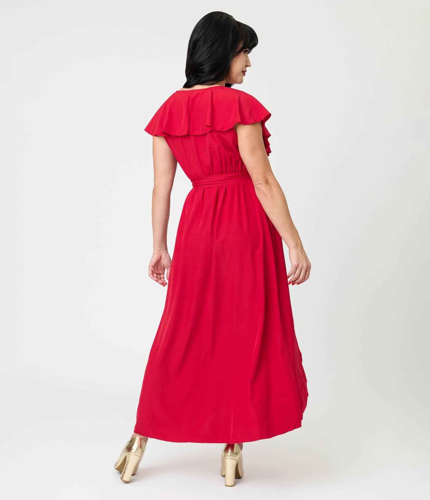 Berry Red Ruffle Midi Dress - Unique Vintage - Womens, DRESSES, MIDI