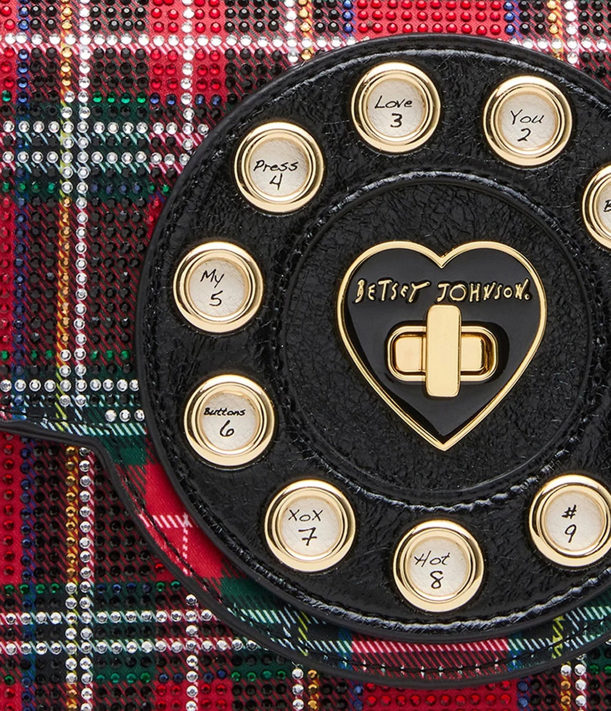 Betsey Johnson Red Plaid Rhinestone Phone Handbag - Unique Vintage - Handbags