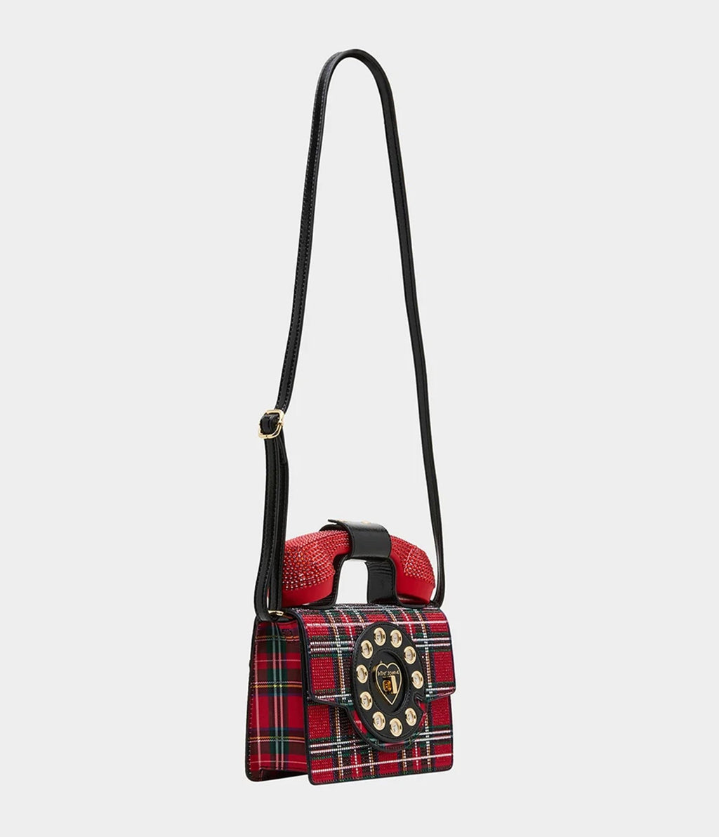 Betsey Johnson Red Plaid Rhinestone Phone Handbag - Unique Vintage - Handbags