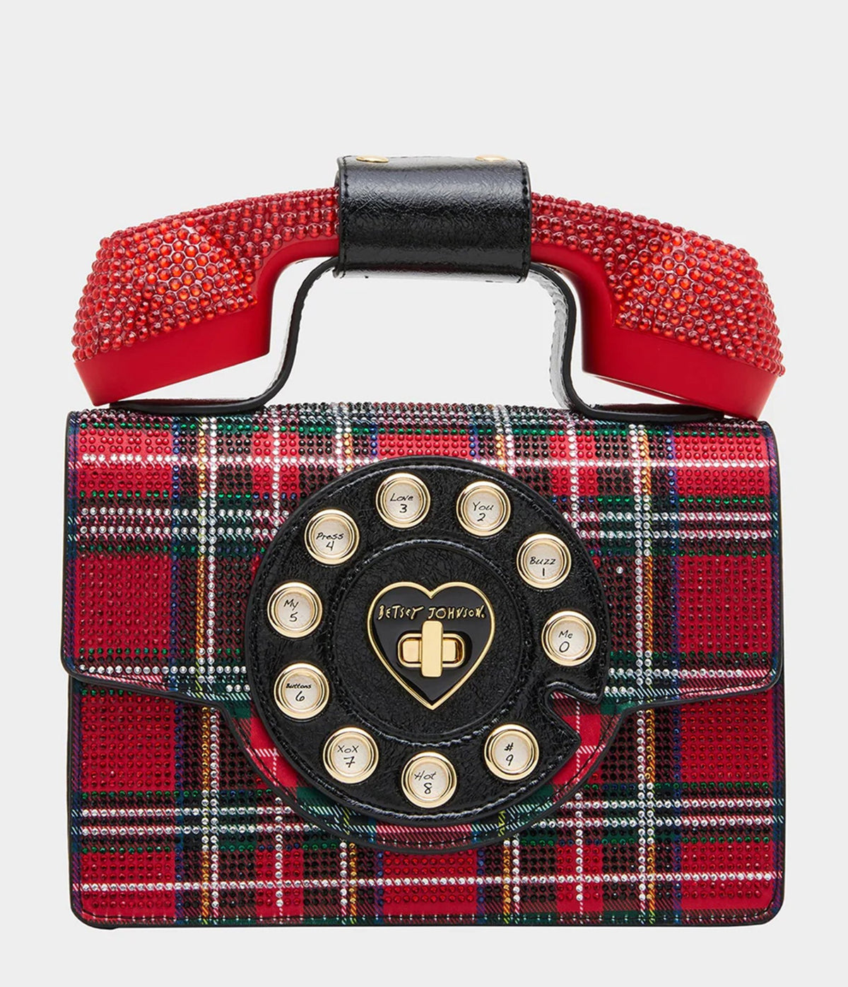 Betsey Johnson Red Plaid Rhinestone Phone Handbag - Unique Vintage - Handbags