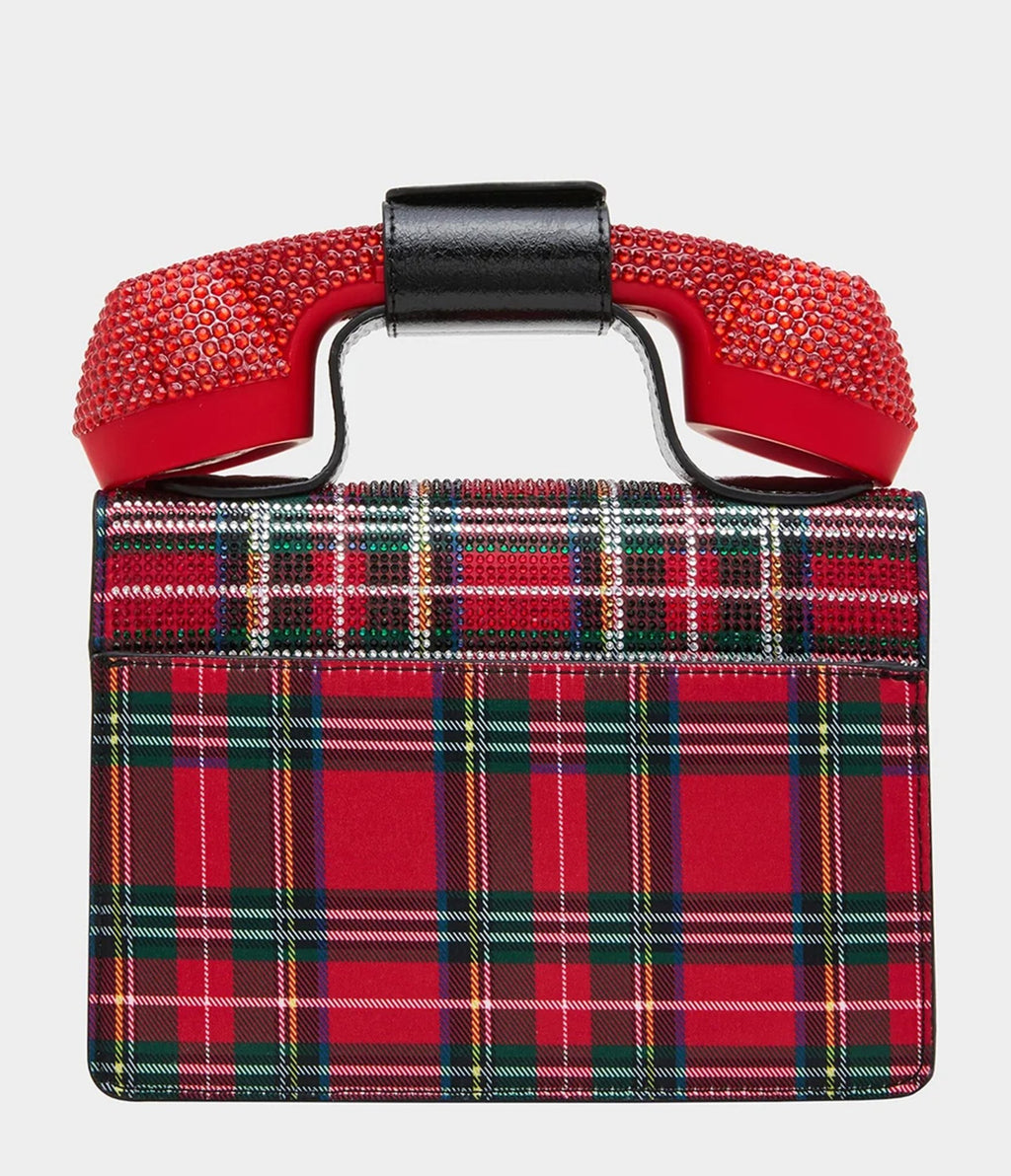 Betsey Johnson Red Plaid Rhinestone Phone Handbag - Unique Vintage - Handbags
