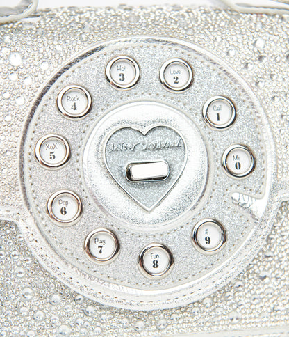 Betsey Johnson Silver Rhinestone Phone Handbag - Unique Vintage - Womens, ACCESSORIES, HANDBAGS