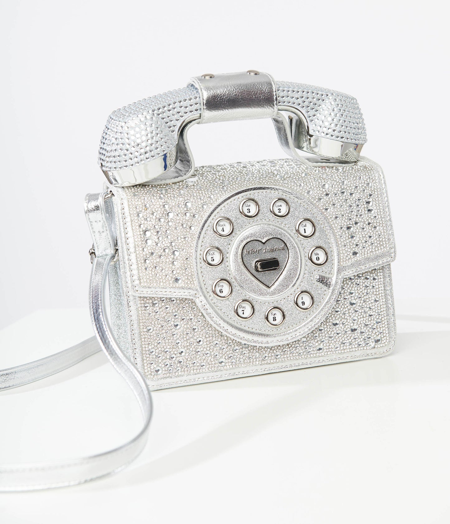 Betsey Johnson Silver Rhinestone Phone Handbag - Unique Vintage - Womens, ACCESSORIES, HANDBAGS