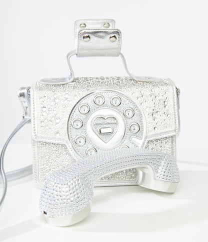 Betsey Johnson Silver Rhinestone Phone Handbag - Unique Vintage - Womens, ACCESSORIES, HANDBAGS