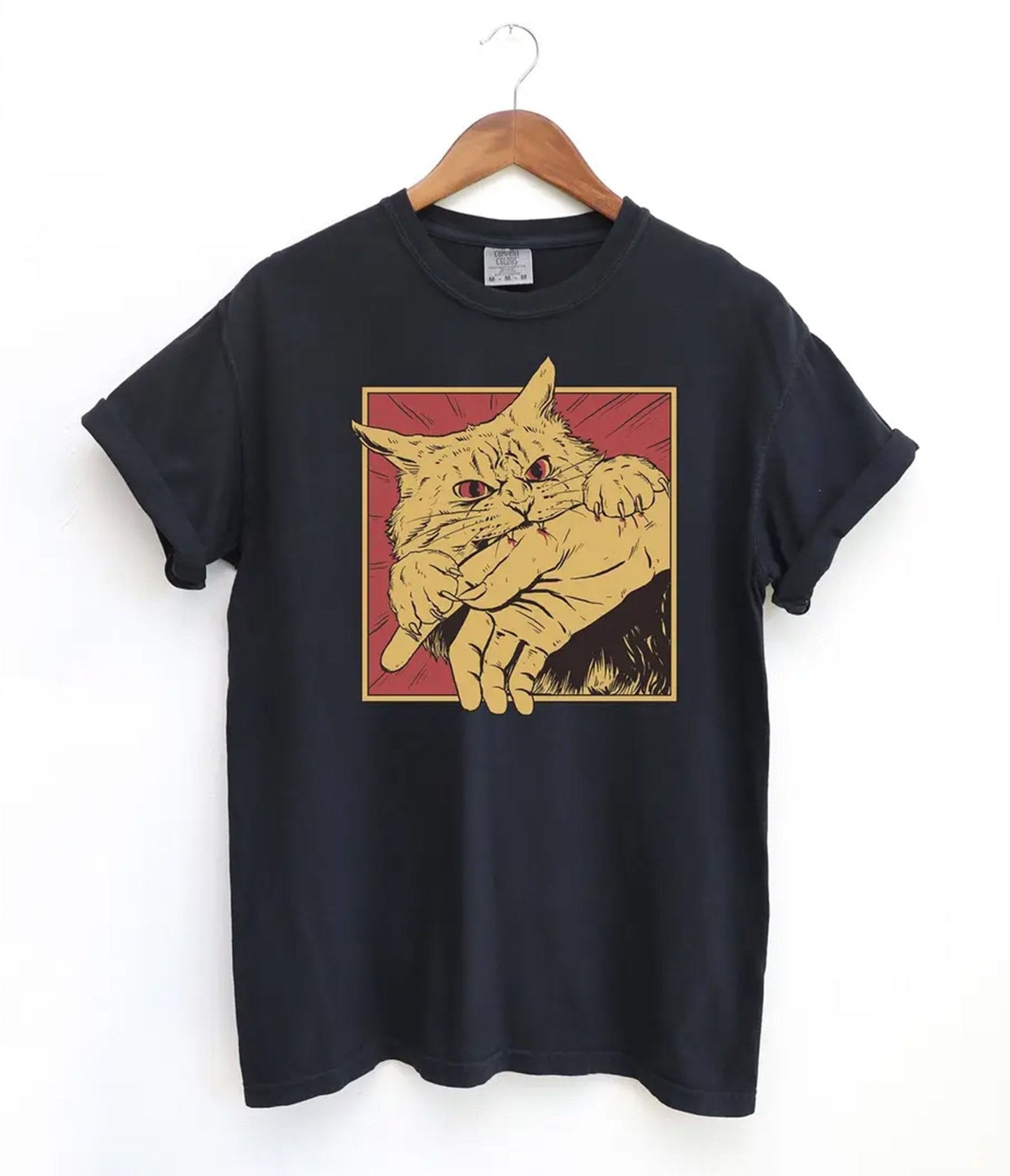 Black Angry Cat Graphic Tee - Unique Vintage - Womens, GRAPHIC TEES, TEES