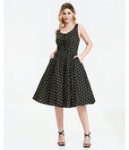 Black Atomic Bees Print Heidi Dress - Unique Vintage - Womens, DRESSES, SWING