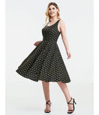 Black Atomic Bees Print Heidi Dress - Unique Vintage - Womens, DRESSES, SWING