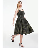 Black Atomic Bees Print Heidi Dress - Unique Vintage - Womens, DRESSES, SWING