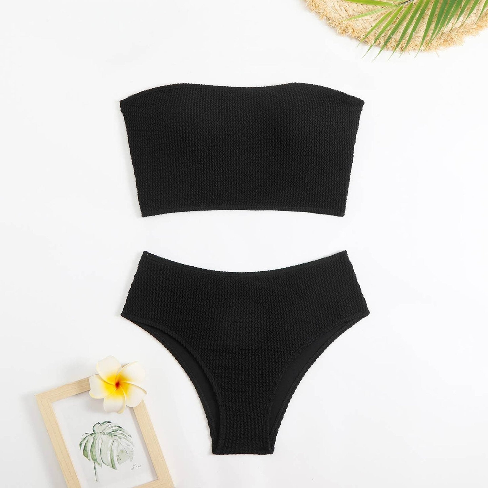 Black Bandeau Bikini Set - Unique Vintage - Womens, SWIM, 2 PC