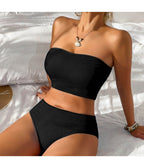 Black Bandeau Bikini Set - Unique Vintage - Womens, SWIM, 2 PC