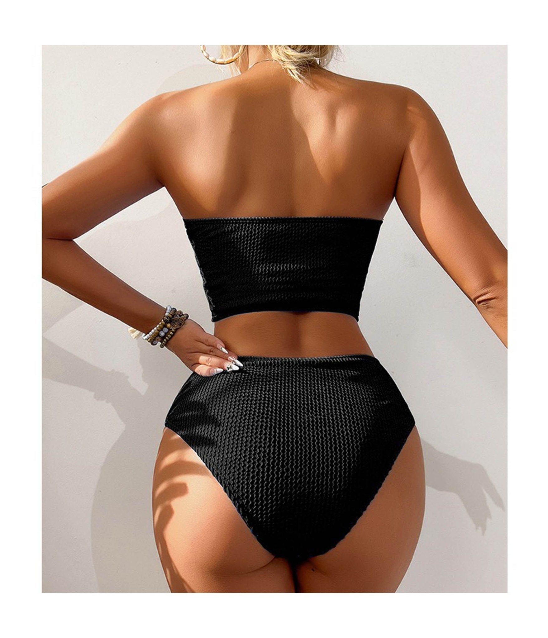 Black Bandeau Bikini Set - Unique Vintage - Womens, SWIM, 2 PC