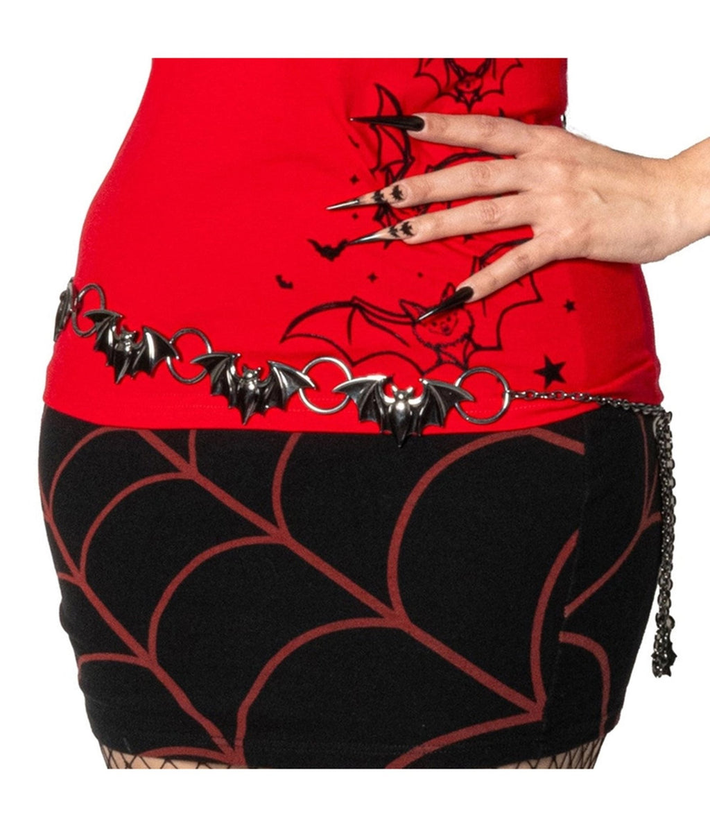 Black Bat Chain Link Belt - Unique Vintage - Womens, ACCESSORIES, BELTS