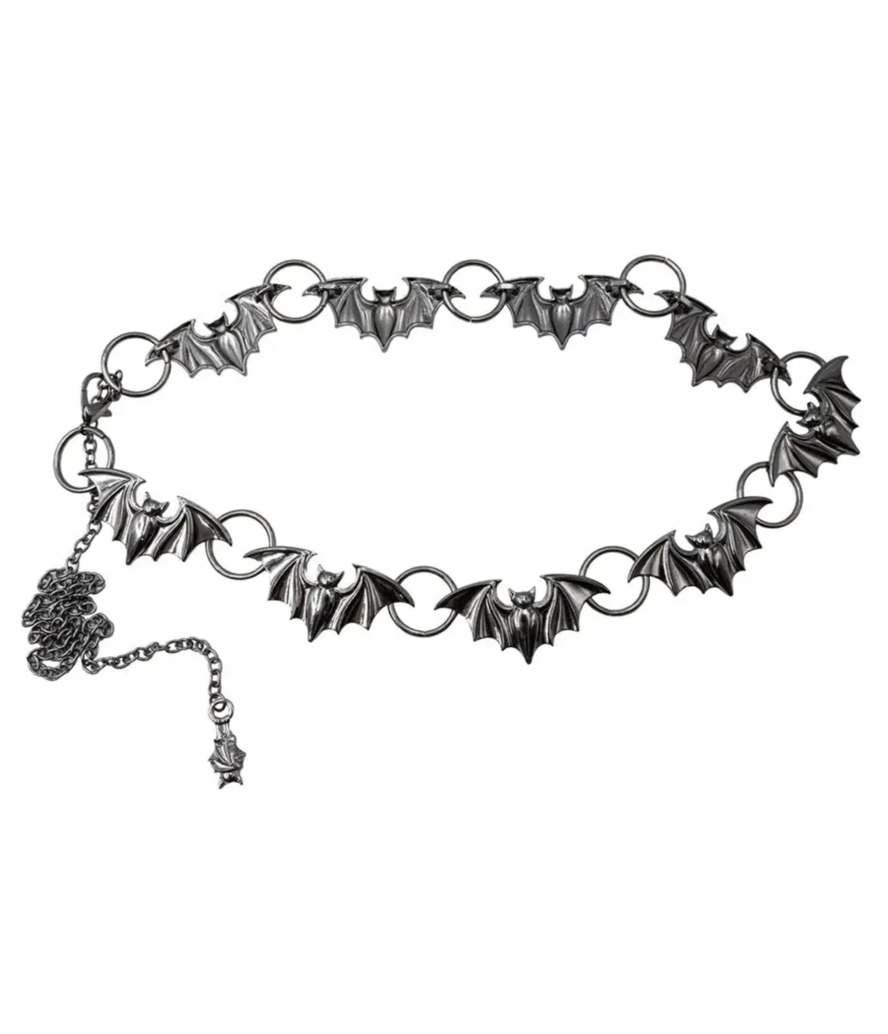Black Bat Chain Link Belt - Unique Vintage - Womens, ACCESSORIES, BELTS