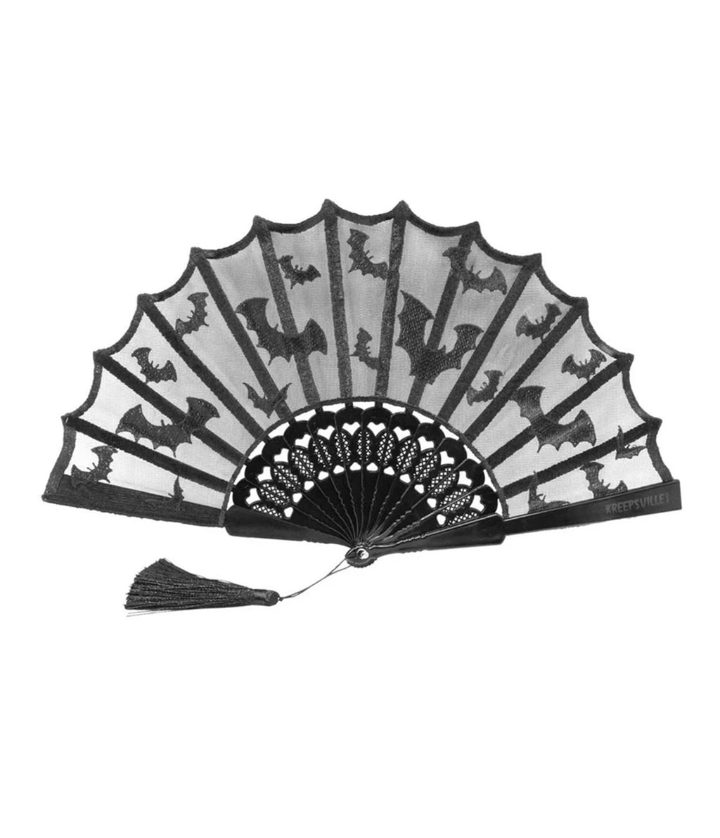 Black Bat Lace Hand Fan - Unique Vintage - Accessories