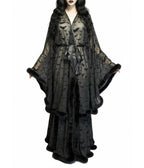 Black Bat Print Faux Fur Sheer Robe - Unique Vintage - Womens, ACCESSORIES, HOSIERY
