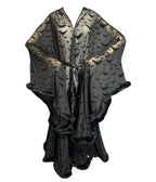 Black Bat Print Faux Fur Sheer Robe - Unique Vintage - Womens, ACCESSORIES, HOSIERY
