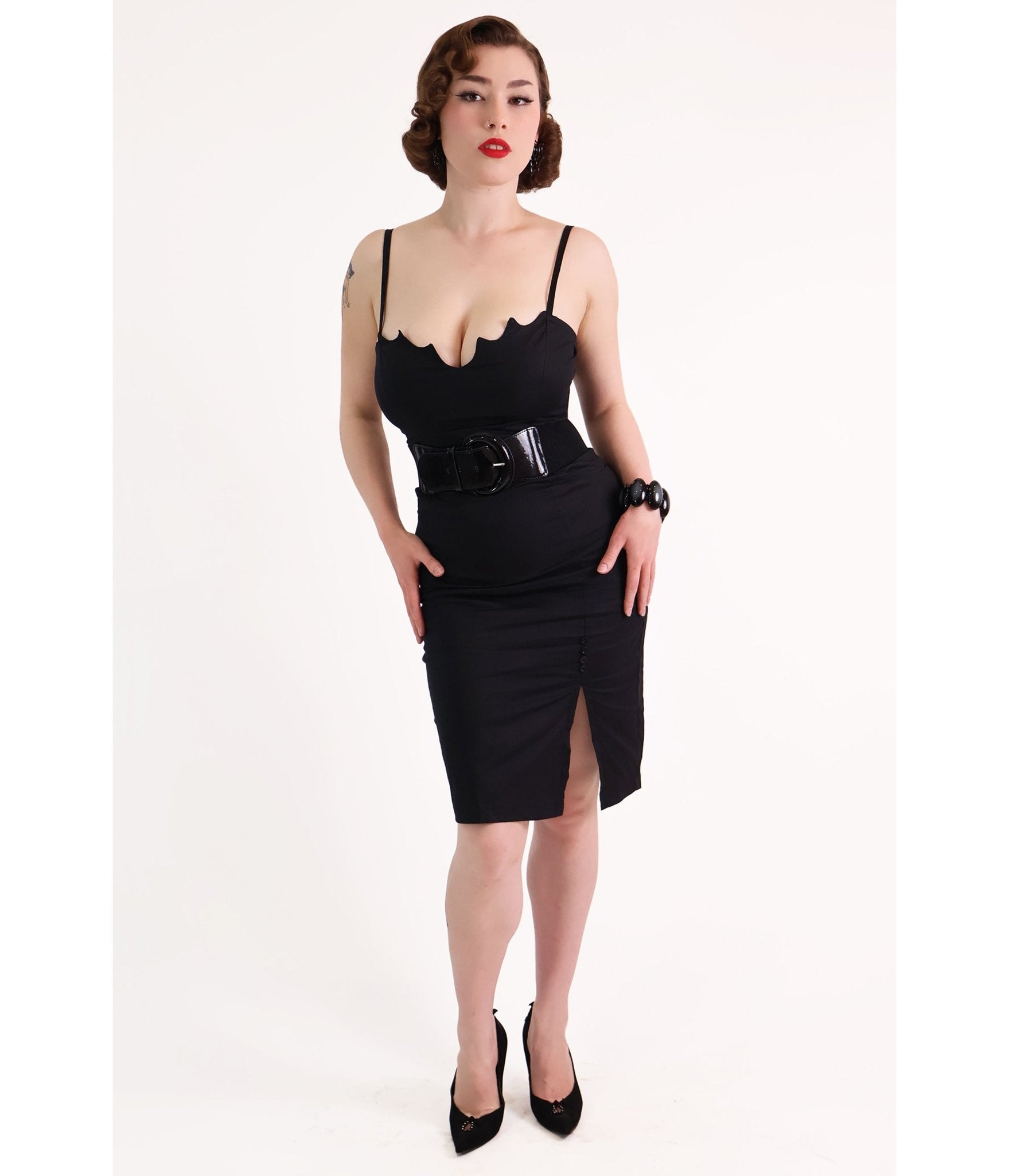 Black Bat Wiggle Dress - Unique Vintage - Womens, DRESSES, MAXI