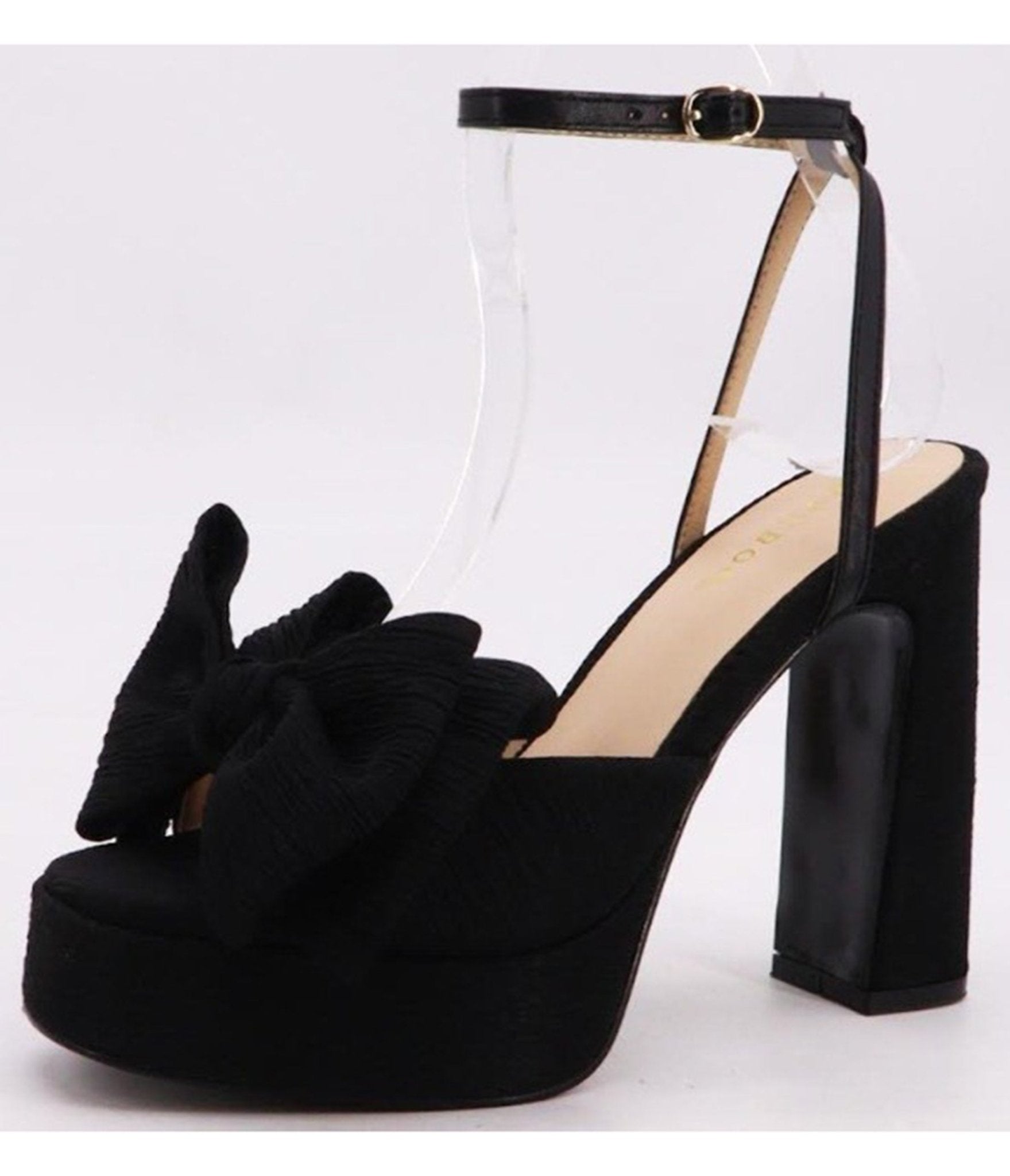 Black Bow Accent Platform Chunky Heels - Unique Vintage - Womens, SHOES, HEELS