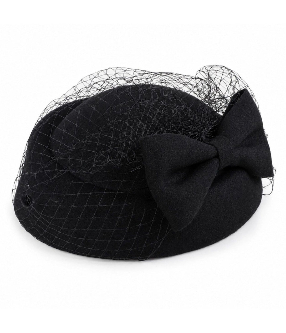 Black Bow Birdcage Veil Pillbox Fascinator Hat - Unique Vintage - Hats