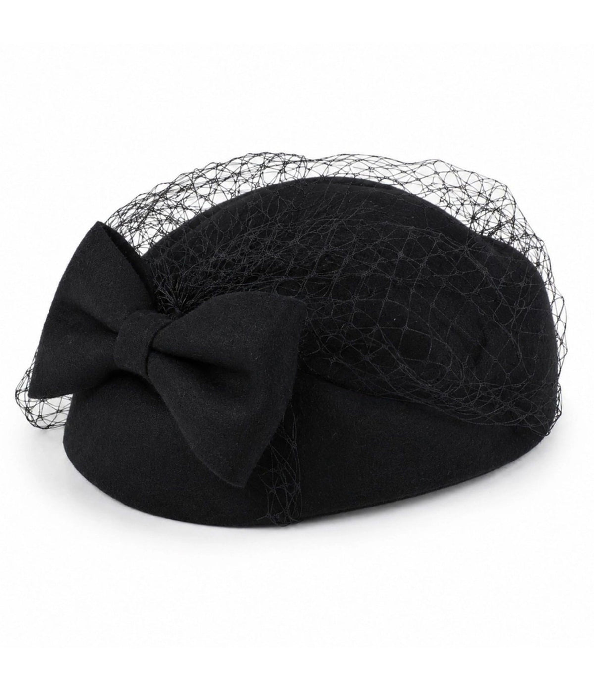 Black Bow Birdcage Veil Pillbox Fascinator Hat - Unique Vintage - Hats