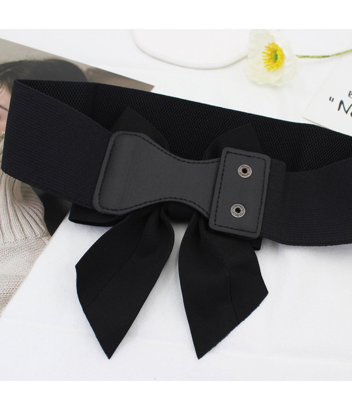 Black Bow Cinch Belt - Unique Vintage - Belts