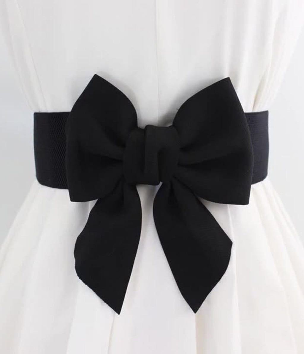 Black Bow Cinch Belt - Unique Vintage - Belts