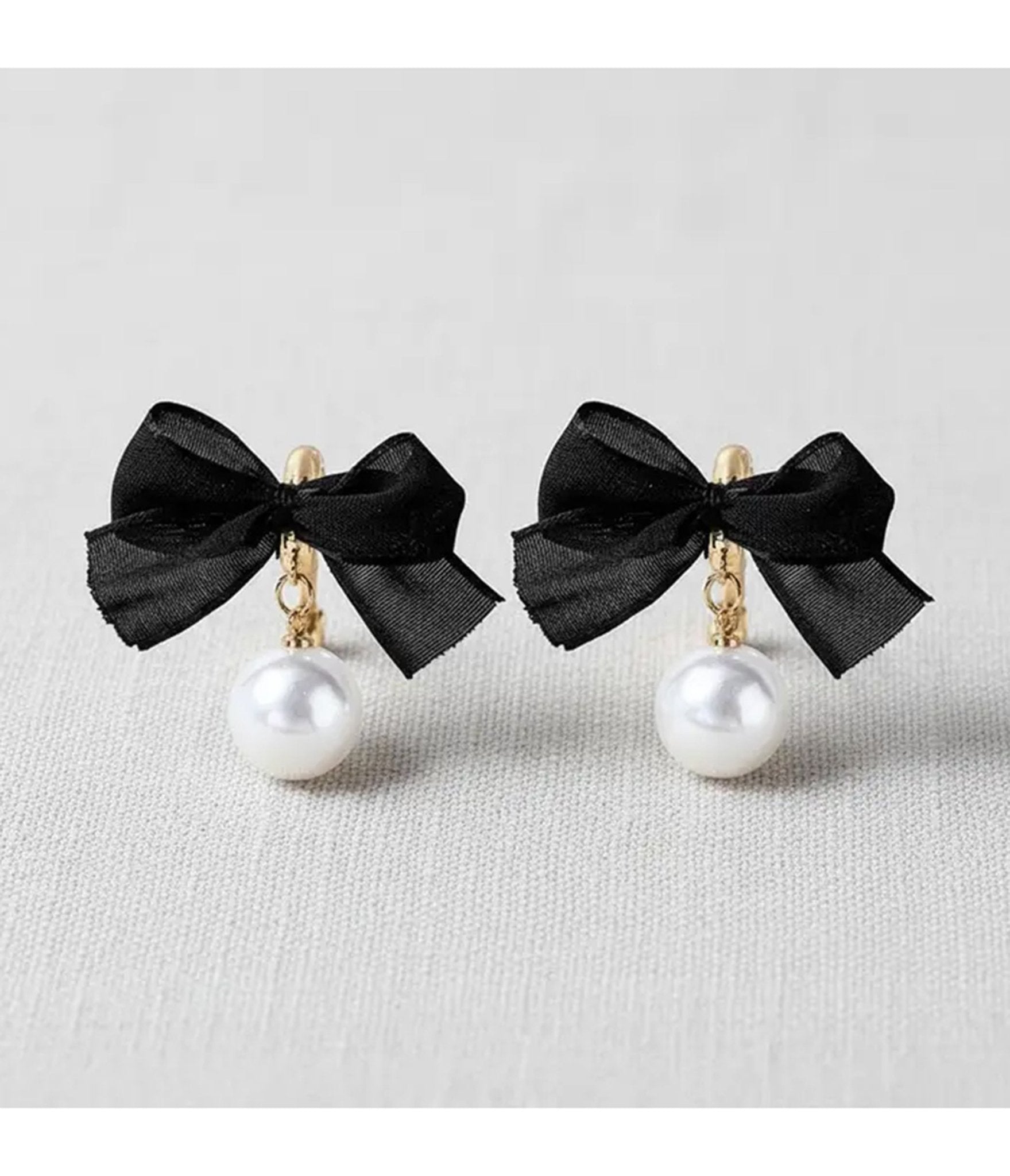 Black Bow & Pearl Earrings - Unique Vintage - Womens, ACCESSORIES, JEWELRY