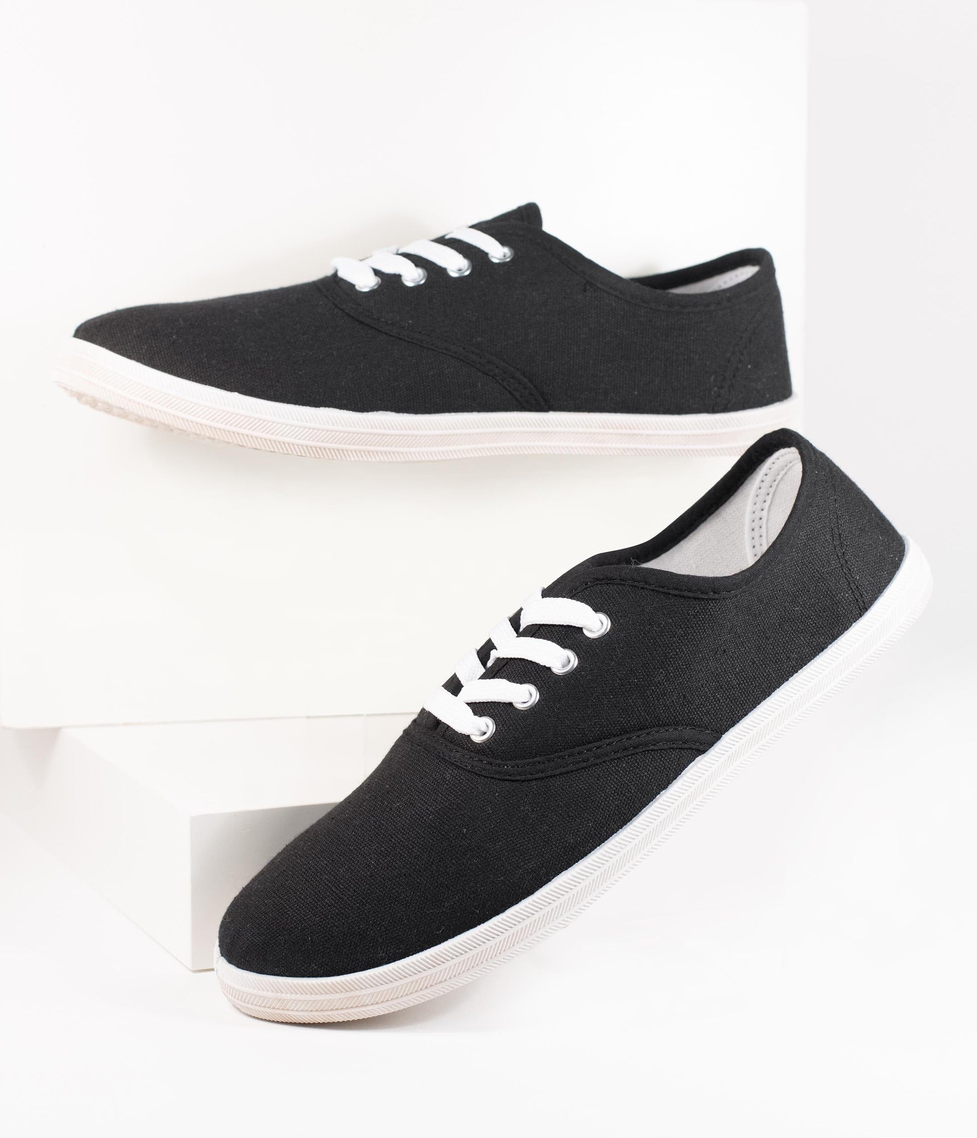 Black Canvas Ladies Sneakers - Unique Vintage - Womens, SHOES, SNEAKERS