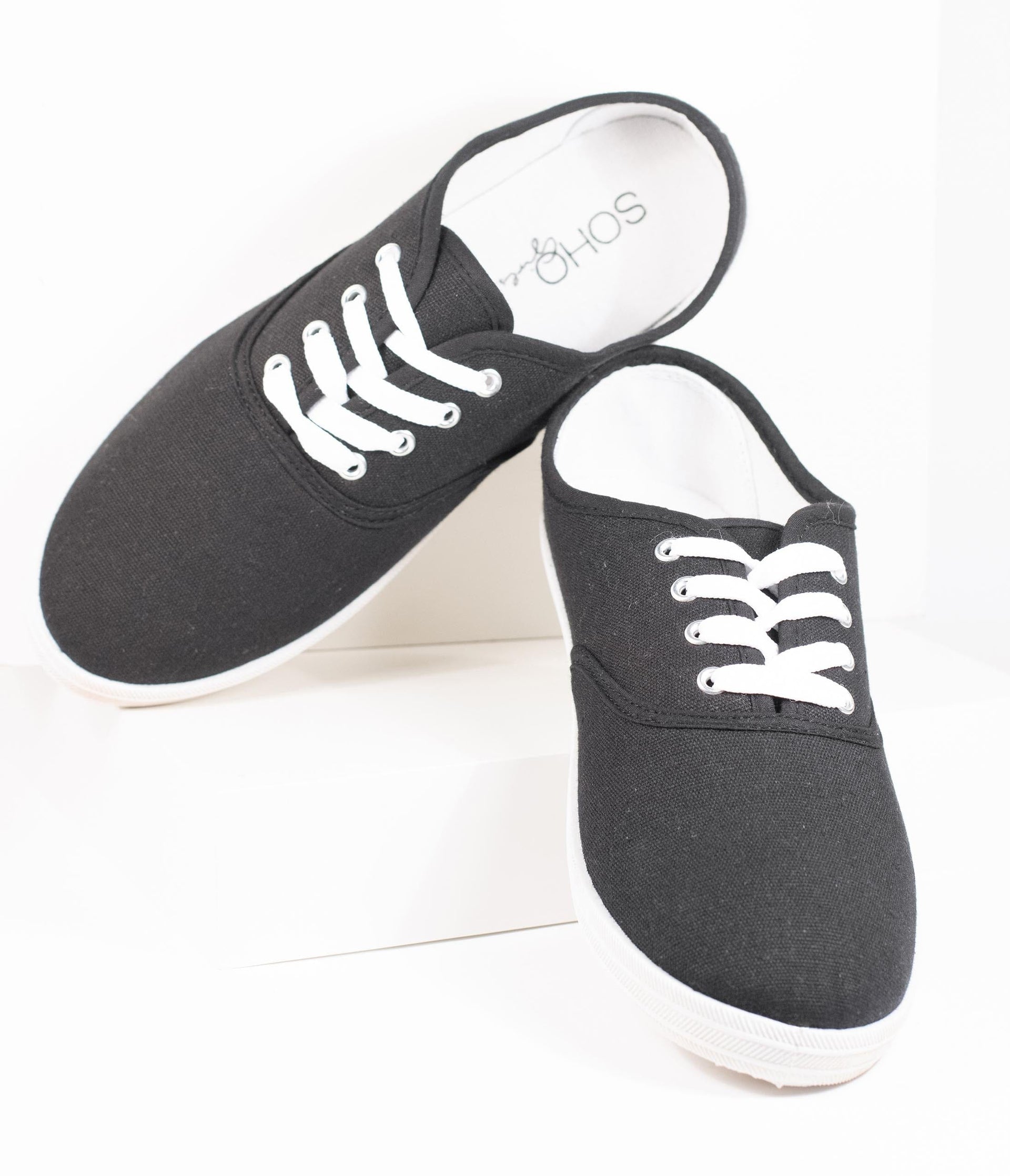 Black Canvas Ladies Sneakers - Unique Vintage - Womens, SHOES, SNEAKERS