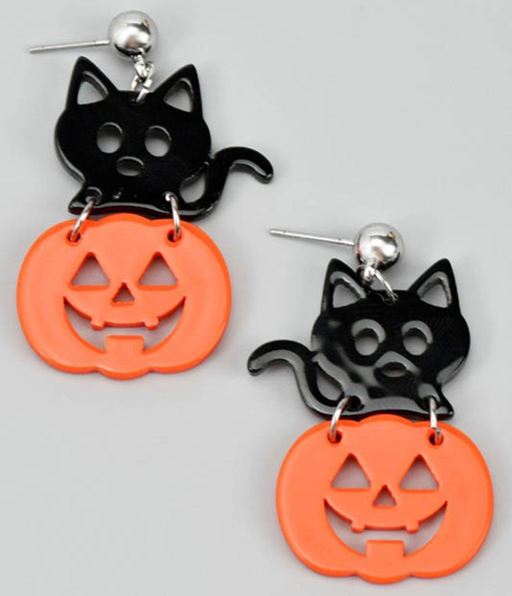 Black Cat and Pumpkin Linear Drop Earrings - Unique Vintage - Womens, ACCESSORIES, JEWELRY