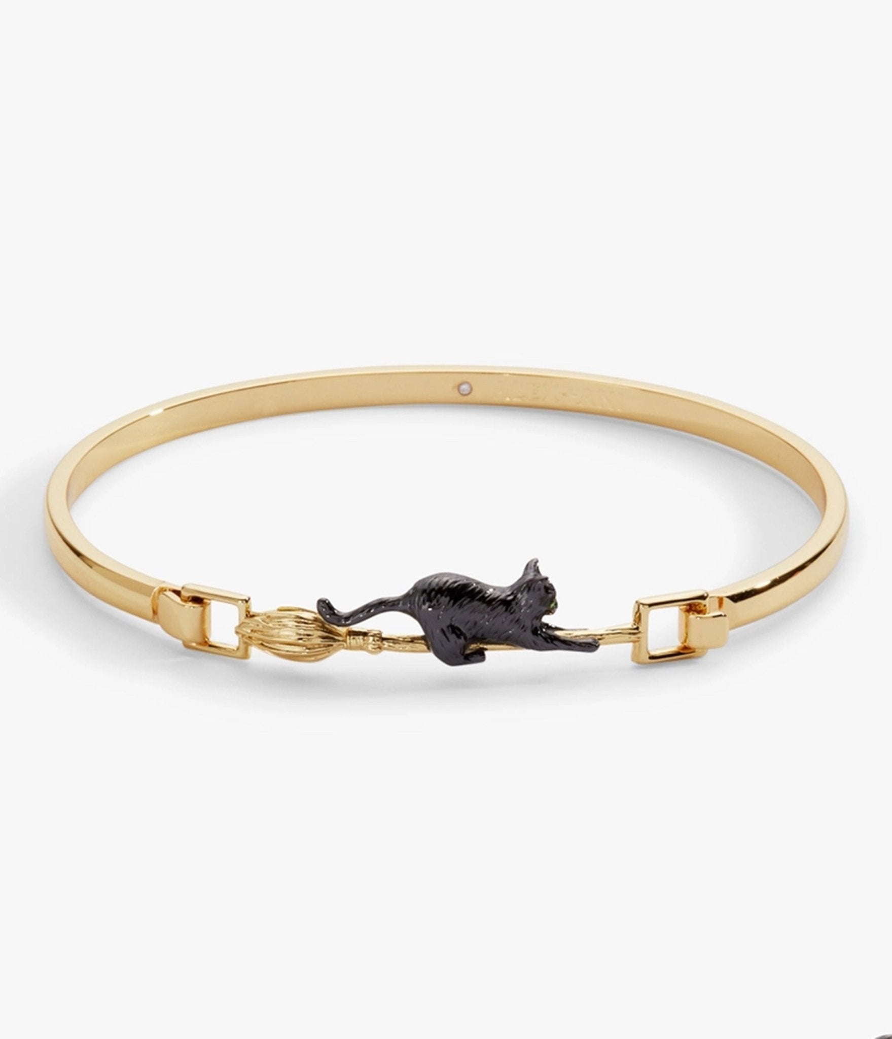 Black Cat & Broom Gold Tone Bangle Bracelet - Unique Vintage - Womens, ACCESSORIES, JEWELRY