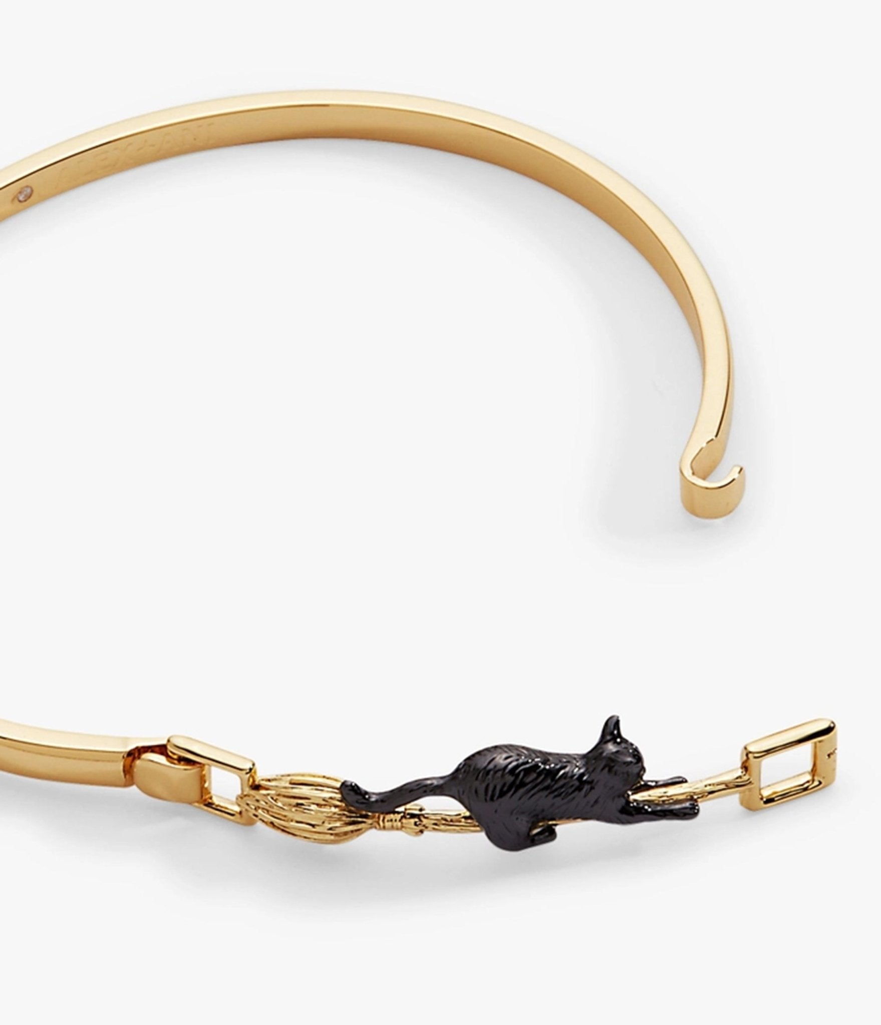 Black Cat & Broom Gold Tone Bangle Bracelet - Unique Vintage - Womens, ACCESSORIES, JEWELRY