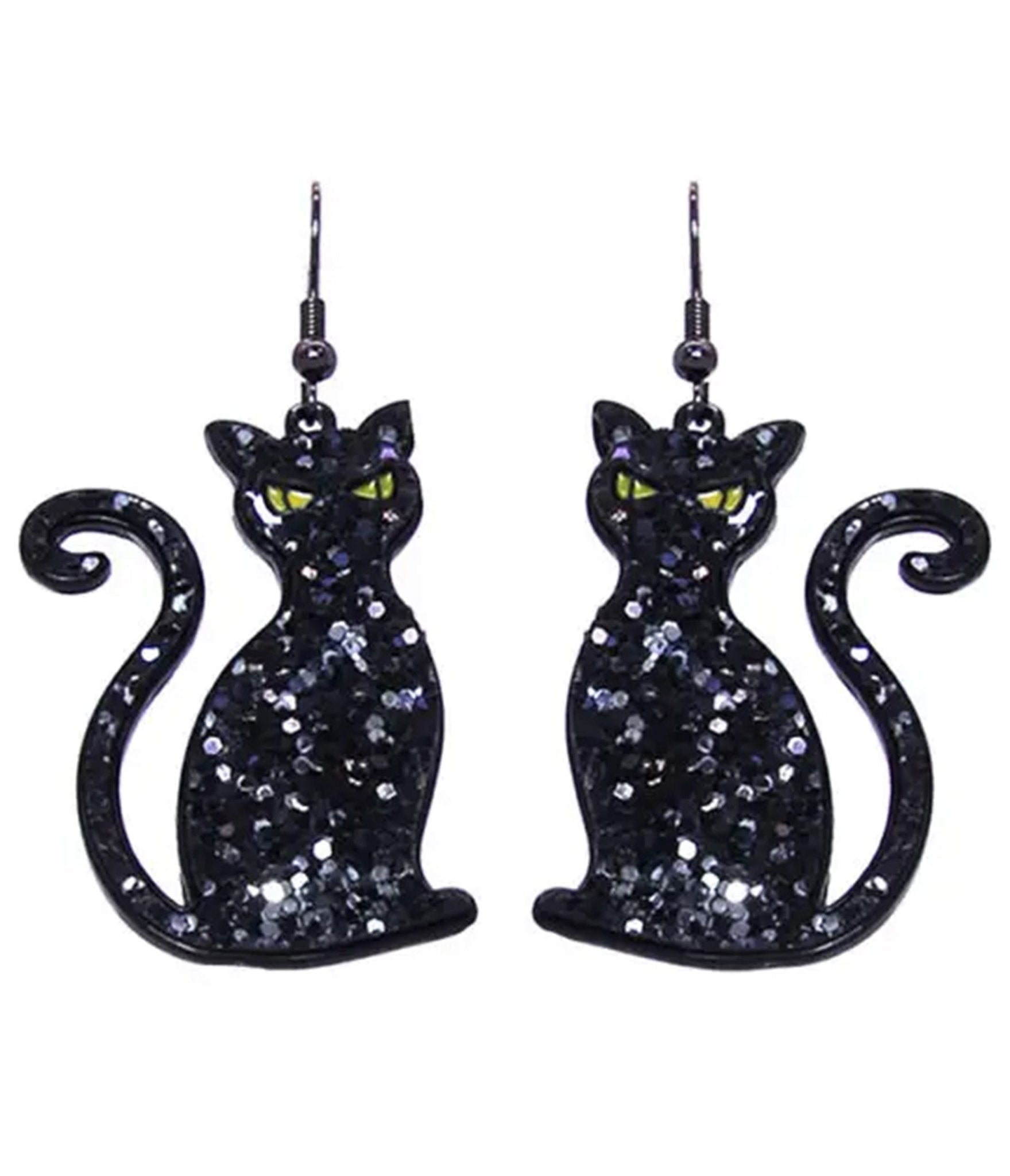 Black Cat Glitter Dangle Earrings - Unique Vintage - Womens, ACCESSORIES, JEWELRY